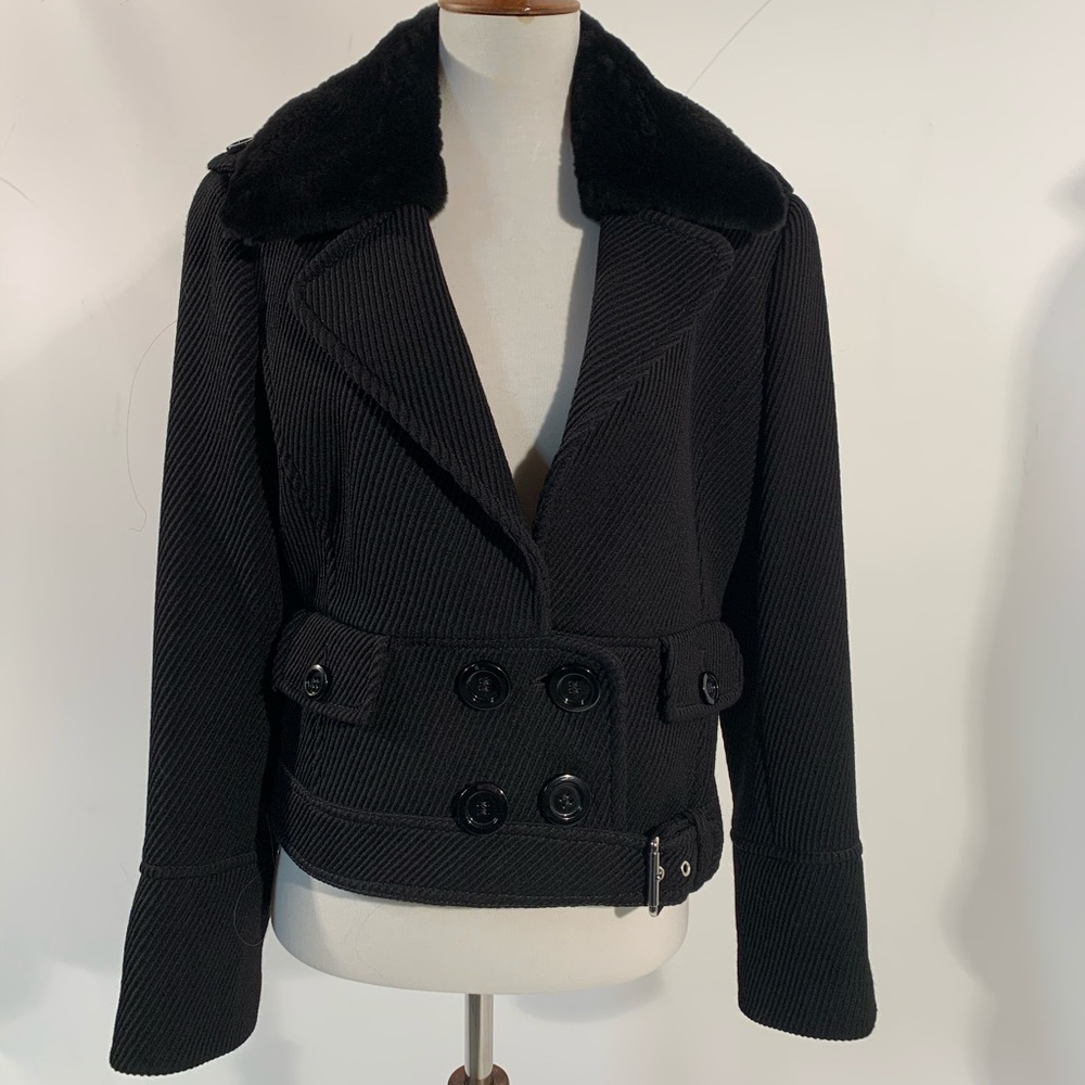 GORGEOUS BLACK RIBBED SUIT REAL RABBIT FUR